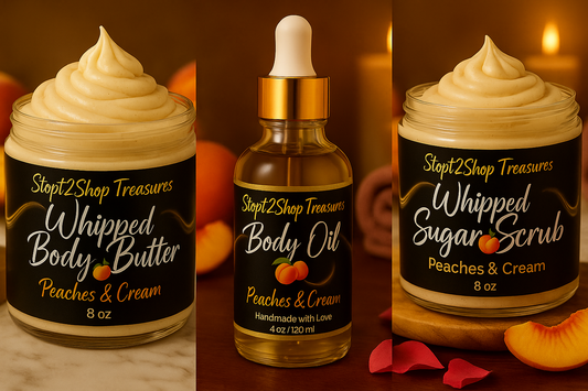 Peaches & Cream🍑🍑 Whipped Body Butter, Sugar Scrub, & Body Oil!  (Bundle Set)